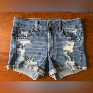 American Eagle Outfitters Blue Distressed Denim Shorts